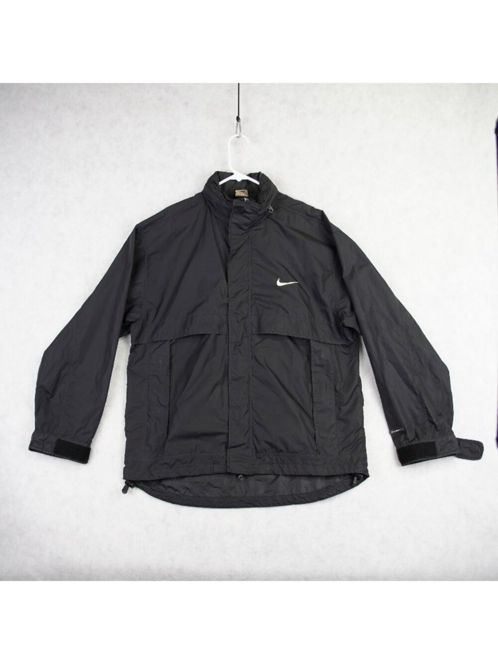Vintage Nike Clima-FIT Black Lightweight Windbreaker Jacket Hidden Hood Mens M